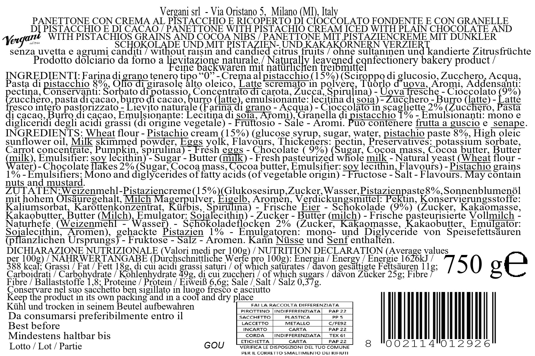 vergani-panettone-pistacchio-e-cioccolato-gourmet-750g image 2