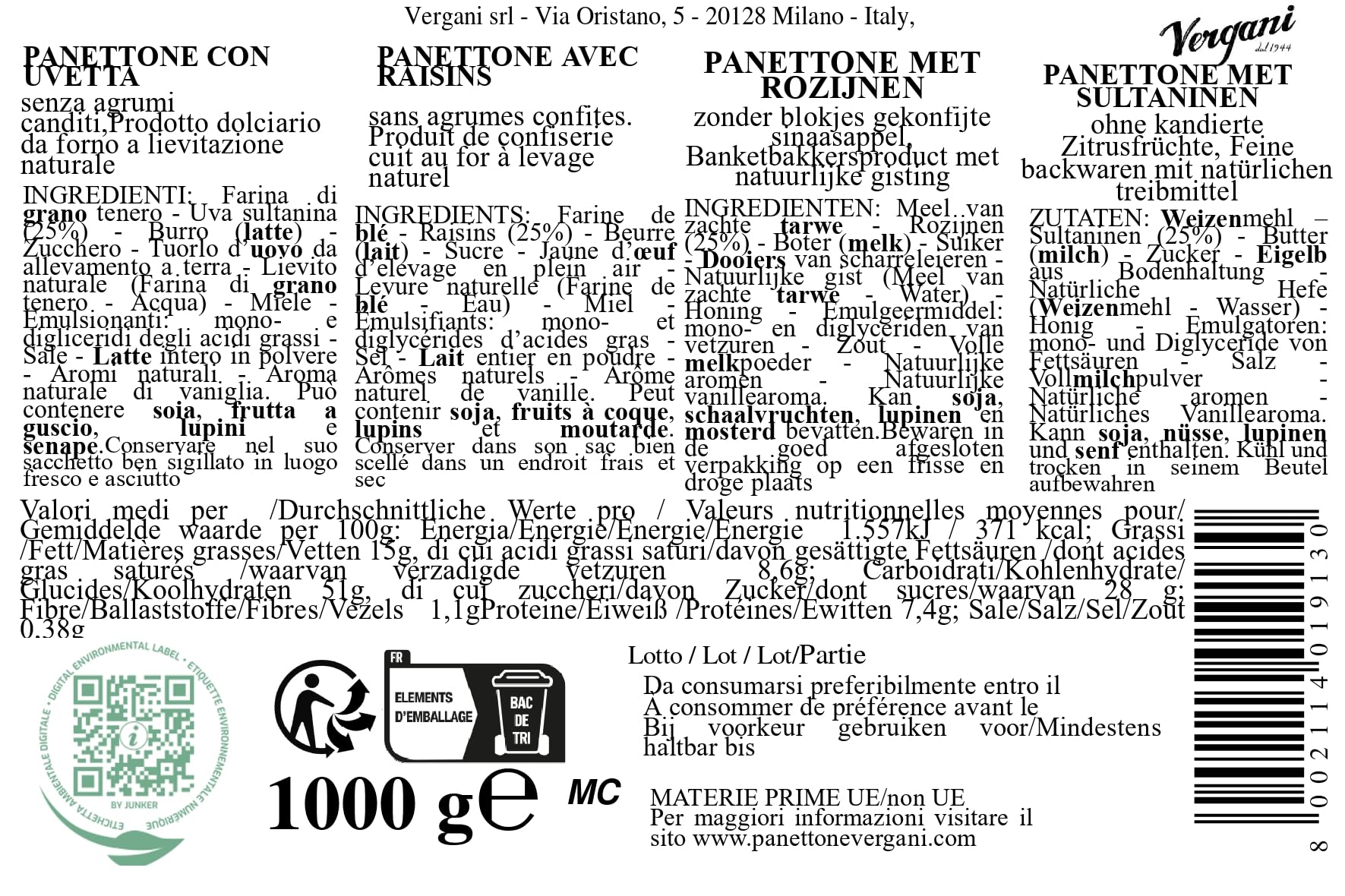 vergani-panettone-gourmet-senza-canditi-con-uvetta-750g image 2